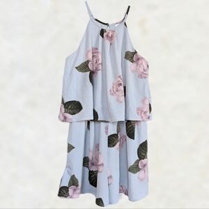 Blue-Gray Halter Neck Keyhole Back Pink Floral High Waist Shorts Romper - sz M